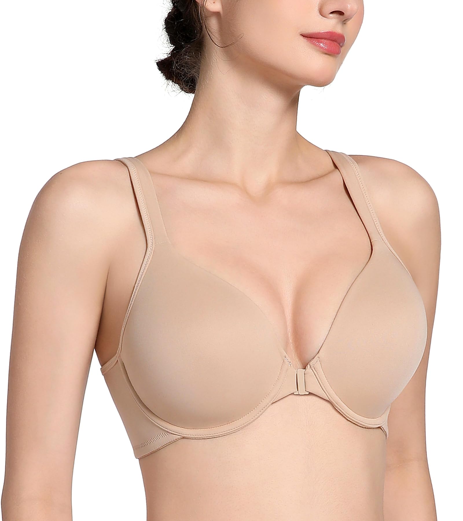 Lemorosy Soutien-Gorge Femme Classique Fermeture Devant à Armature Bonnet Complet Col en V Confortable