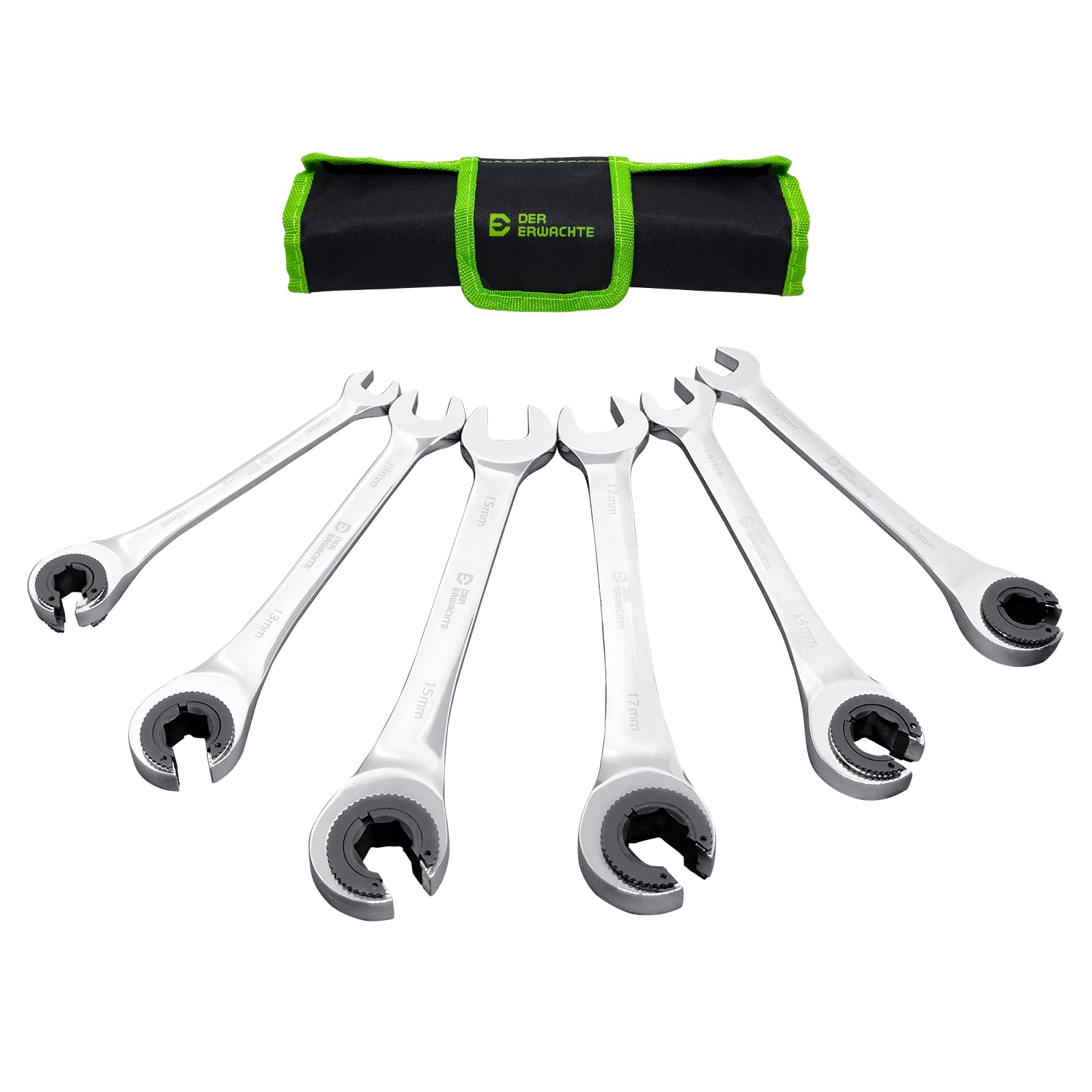 Der Erwachte 6-Piece Ratcheting Wrench Set, Metric Ratcheting Tubing Wrench Set, 10-17mm, 72-Tooth Gear, CR-V Steel, with Organizer Bag, Gifts for Men