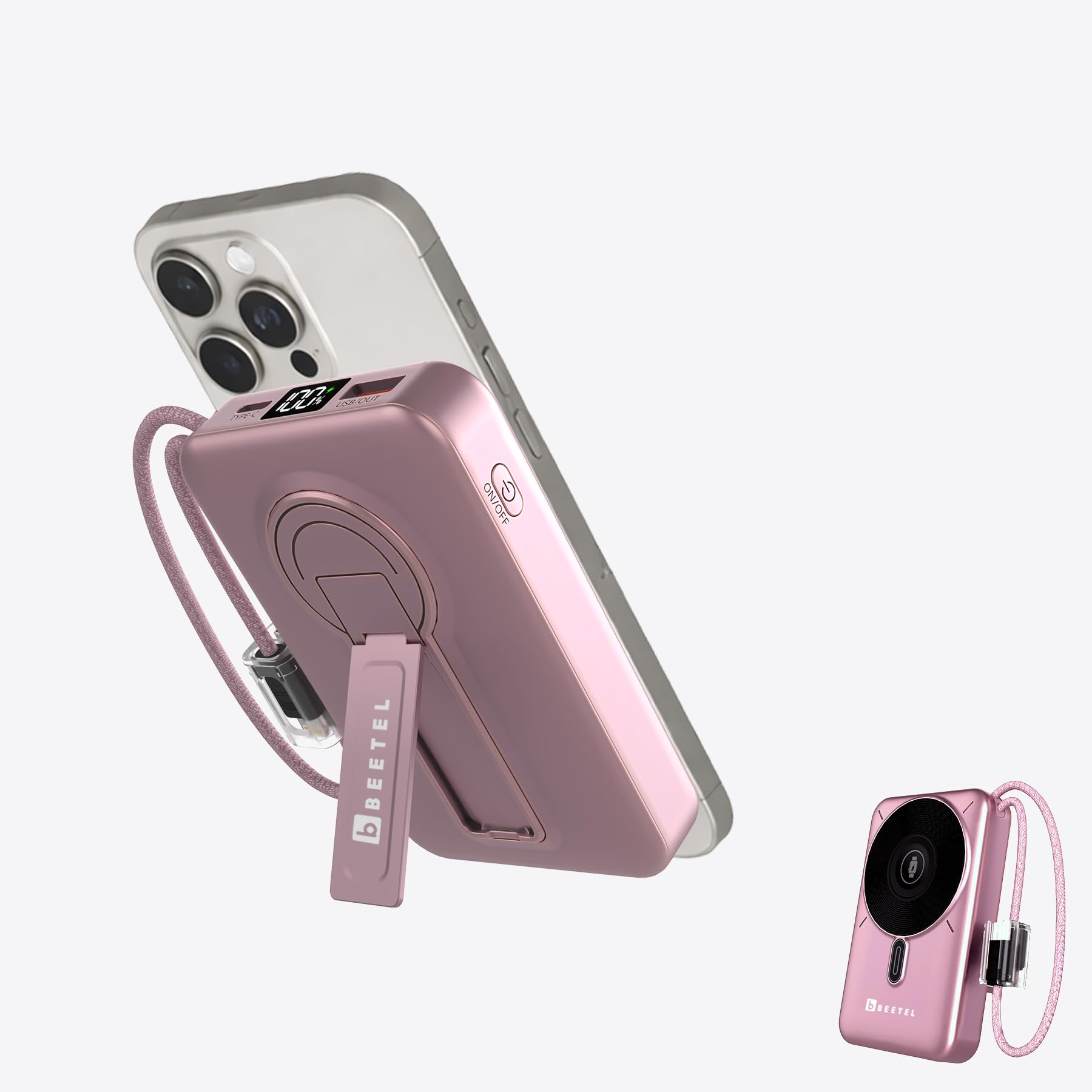 Beetel MagVibe Series WS10 4 in 1 MagSafe 10000mAh Magnetic Wireless Power Bank for Apple iPhone, iWatch & AirPods, Qi Charging for Samsung, OnePlus and Other Android Devices|3M Ring in Box|Rose Gold