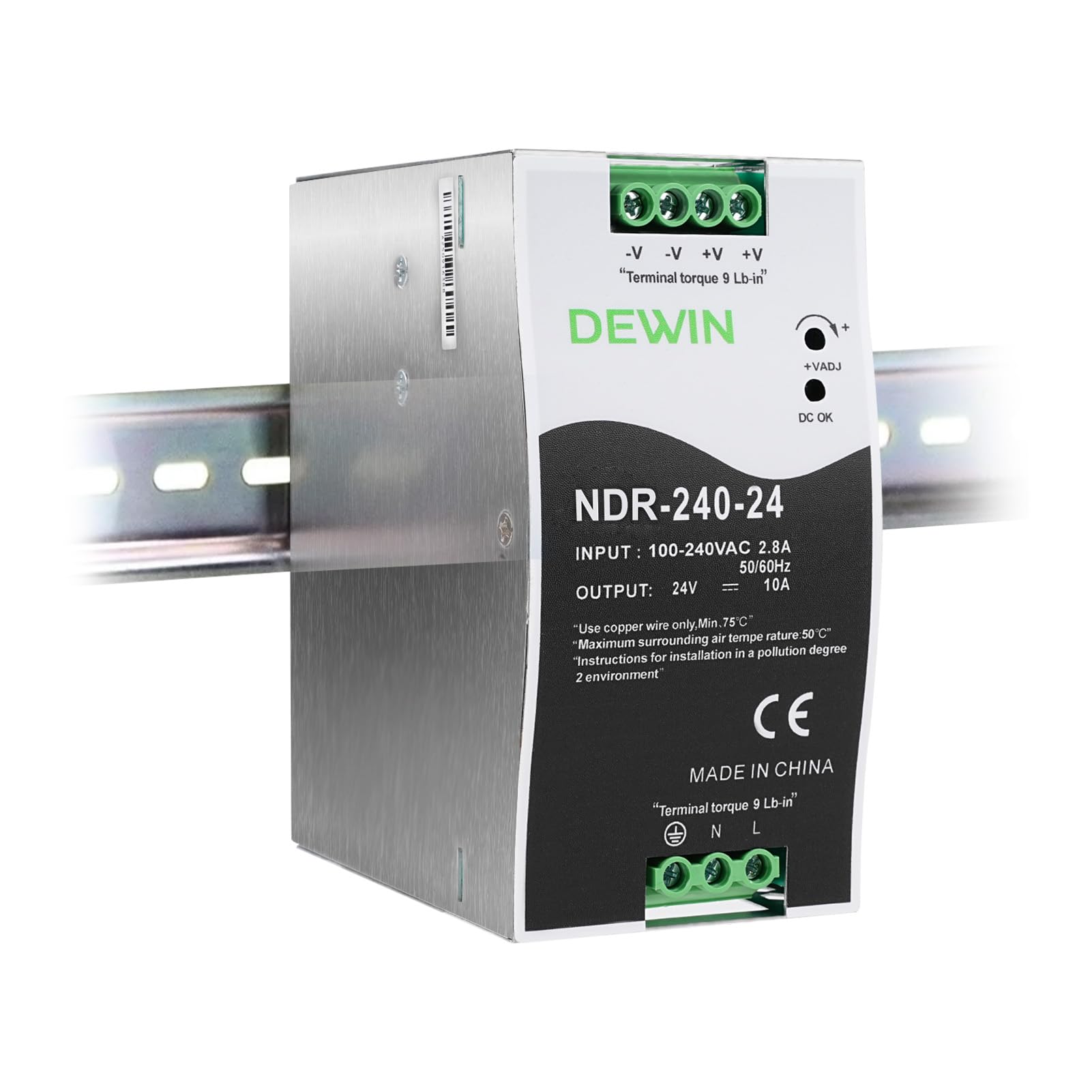 Fuente de alimentación carril DIN 24V 10A 240W transformador din rail Entrada AC100-240V 2.8A salida DC 24V 10A fuente de alimentacion DIN Rail industrial NDR-240-24