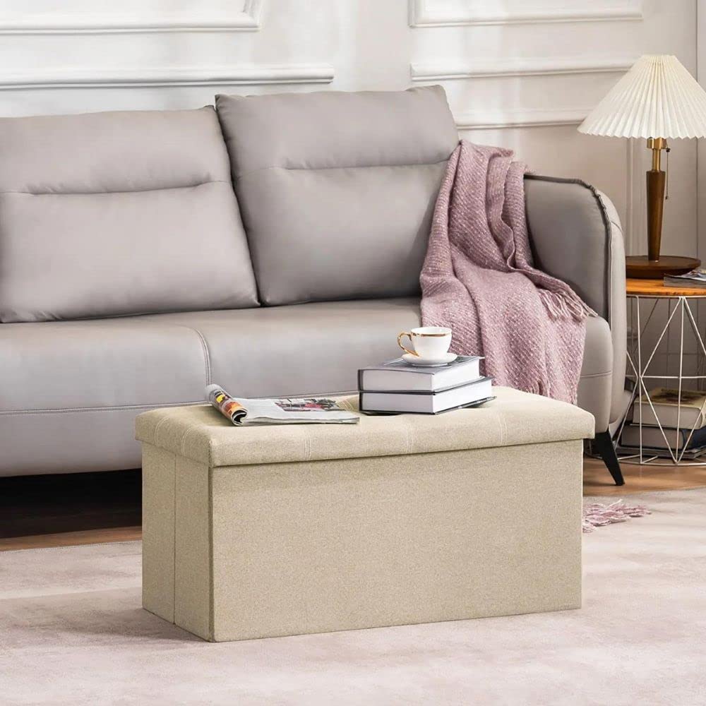 PASHANDOZ Storage Ottoman Bench | Footrest Stool Ottoman with Storage and Sitting Bin Boxes for Storage Long Ottoman Bench with Storage Ottoman Stool with Storage for Living Room (Purple) 3
