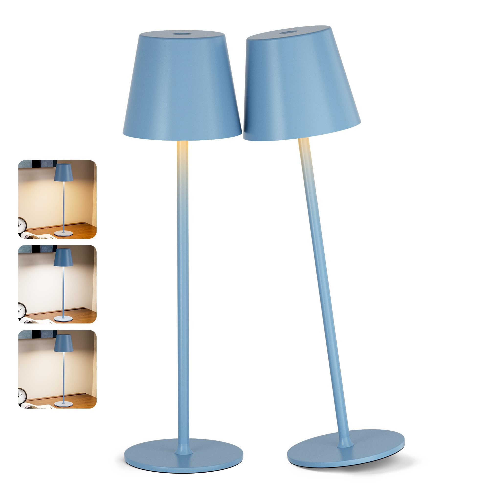 2 Pezzi Lampada da Tavolo Senza Fili, Touch Dimmerabile, 3 Modalità di Colore, Lampada da Comodino LED Ricaricabile per Camera da Letto, Soggiorno, Campeggio all'aperto Esterno(Blu)