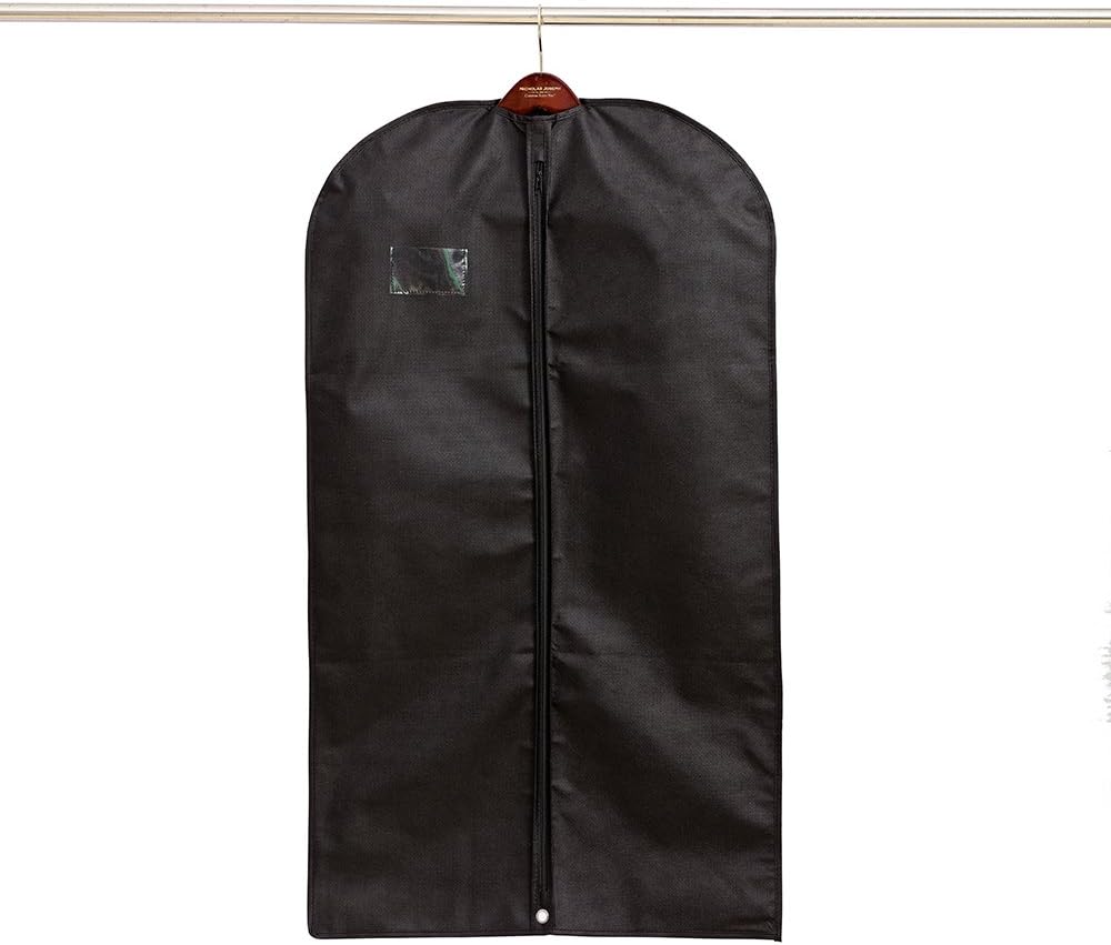Ezihom 60" Breathable Garment Bags for Luggage, Dresses, Linens, Storage or Travel, Black Non-Woven Suit Garment Covers