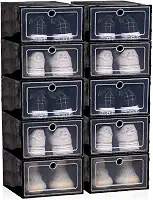 Kit 10 Caixas organizadora para guardar sapato sandália chinelo empilhável Sapateira Gaveta (Preto)