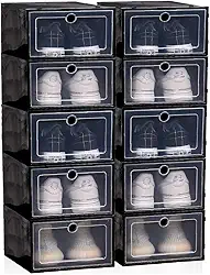 Kit 10 Caixas organizadora para guardar sapato sandália chinelo empilhável Sapateira Gaveta (Preto)