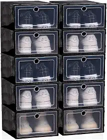 Kit 10 Caixas organizadora para guardar sapato sandália chinelo empilhável Sapateira Gaveta (Preto)