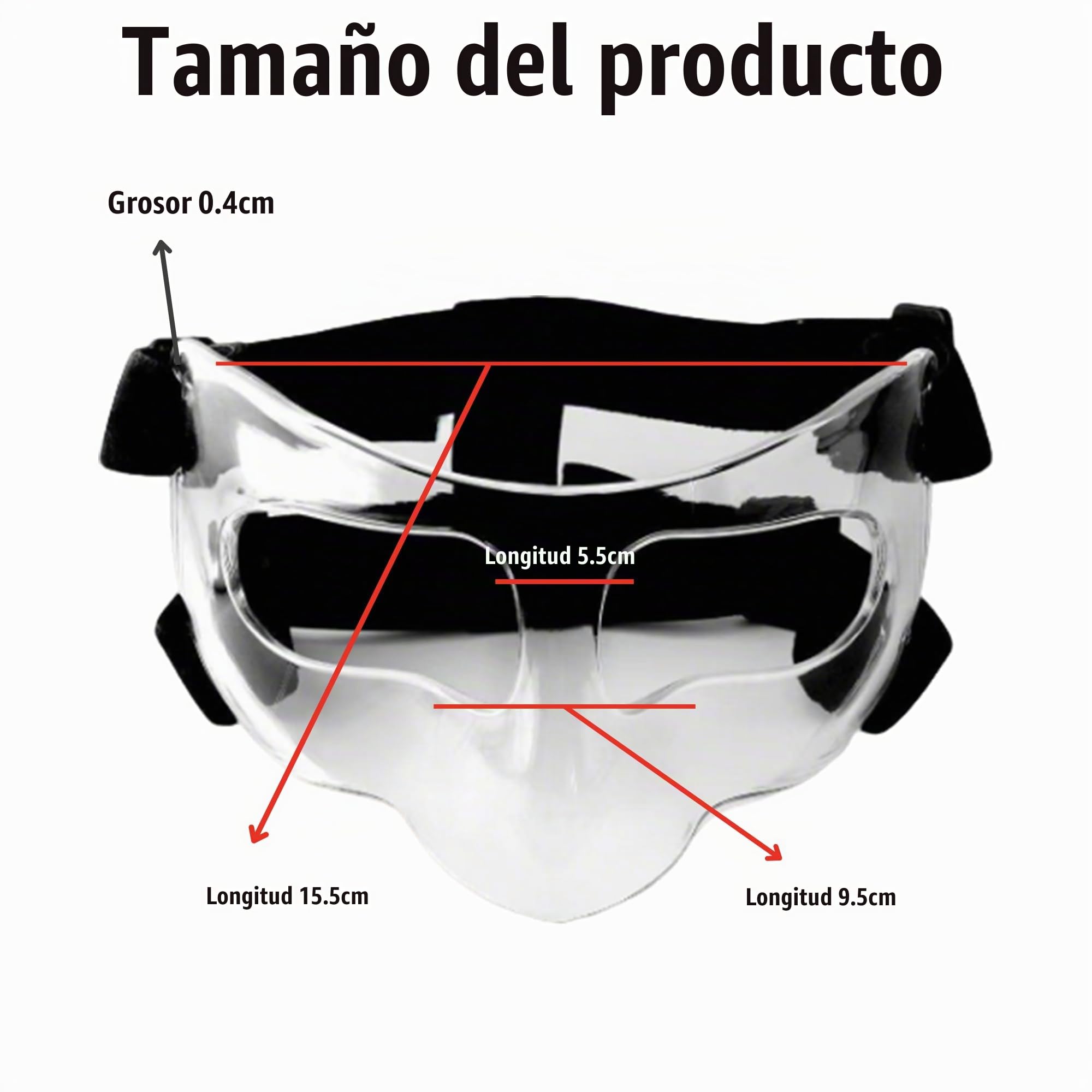 Equipo de Protección Facial de Protección Deportiva, Escudo de la cara Ajustable, Protector de la Nariz de la Máscara de Entrenamiento Deportivo de la Acolchado para Adultos(Transparente)