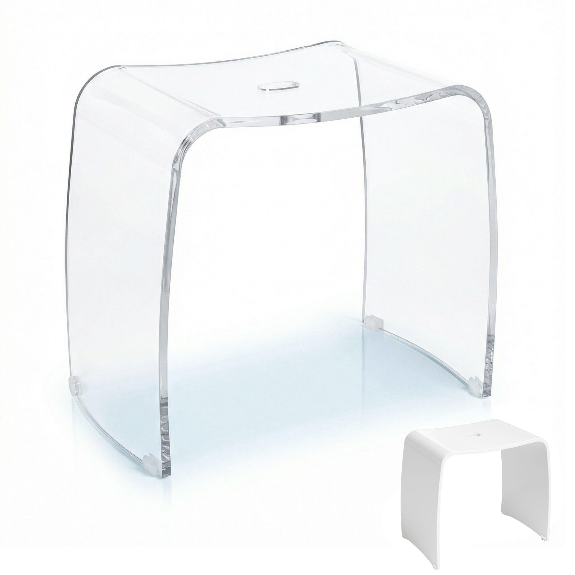 Tabouret de Salle de Bain Meran XL – Tabouret en Acrylique Transparent avec Assise Extra-Large – Tabouret de Douche Moderne avec poignée et Pieds en Caoutchouc antidérapants