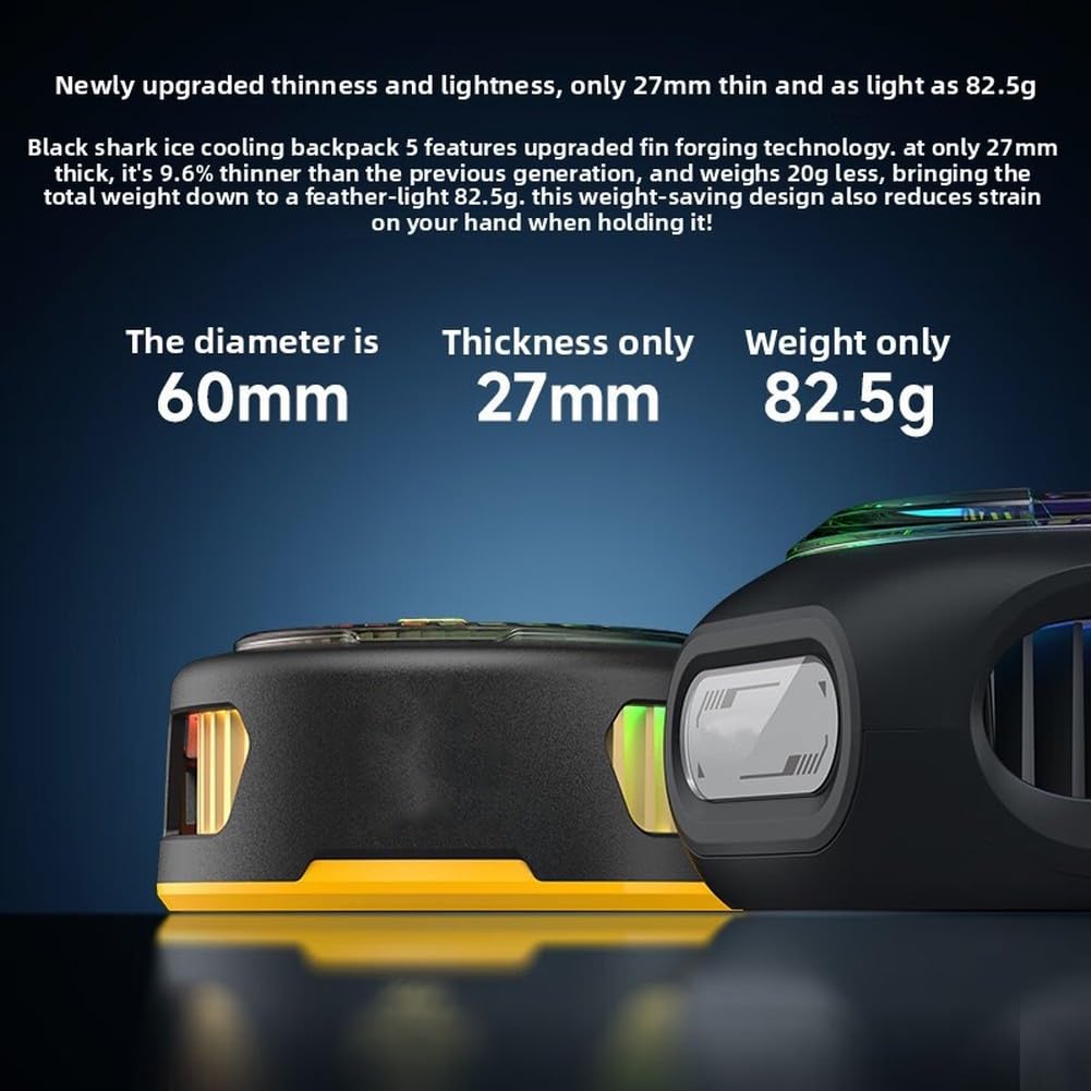 Ventilador de refrigeración para teléfono, enfriador móvil magnético con RGB para iluminación, disipador de calor ligero, diseño portátil para transmisión de juegos, uso pesado del teléfono (negro)