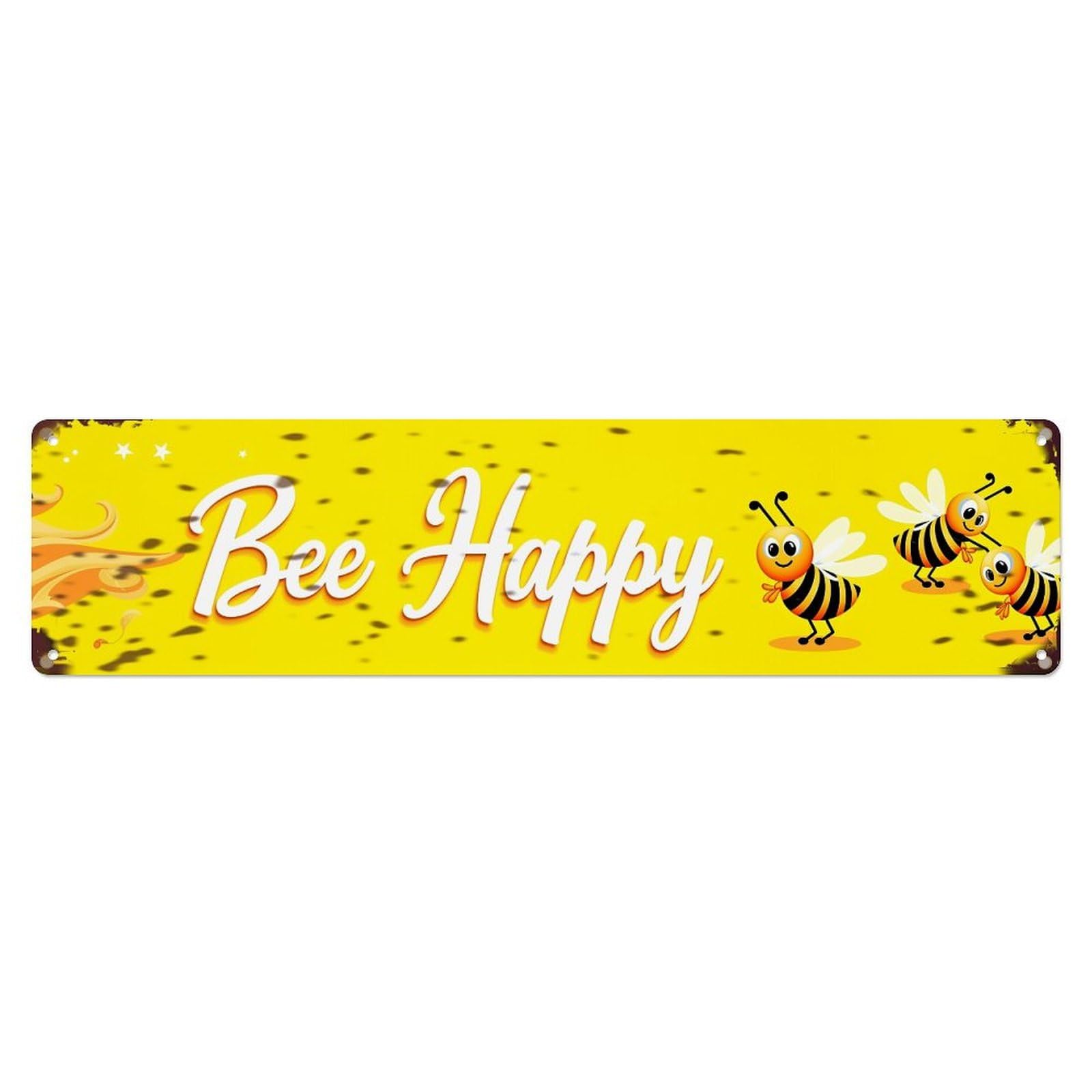 Bee Happy Pattern Print Design Vintage Tin Sign Retro Metal Wall Decor Metal Poster, Home Bar Garage Farmhouse Cafe Wall Art Decoration 4x16Inch