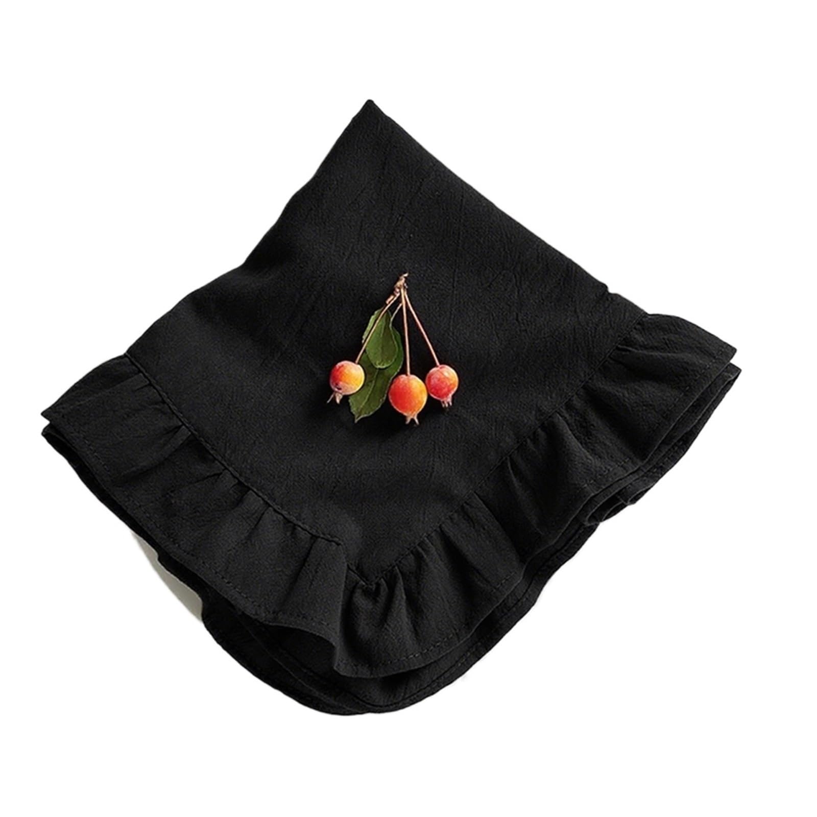 Ruffle Placemats Cotton Ruffle Cloth Napkins Set of 6 Dinner Placemat Table Decorations Handcrafted Machine Washable Kitchen Home Decor(Black,6Pcs 45x45cm)