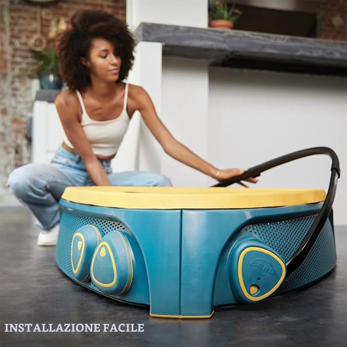 BERG Hoppaa - Trampolino per bambini (1-4 anni), per interni ed esterni, staffa di sicurezza e pietre antiscivolo per favorire le capacità motorie e l'equilibrio, montaggio semplice, durevole e