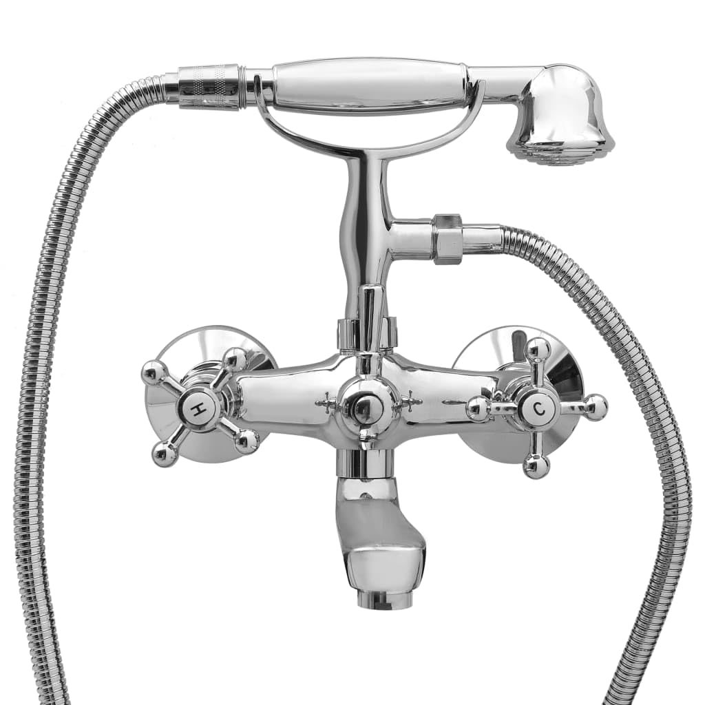 Generico Rubinetto Vasca a 2 Maniglie con Soffione a Mano Cromato Retro,Argento,2.05kg,146491