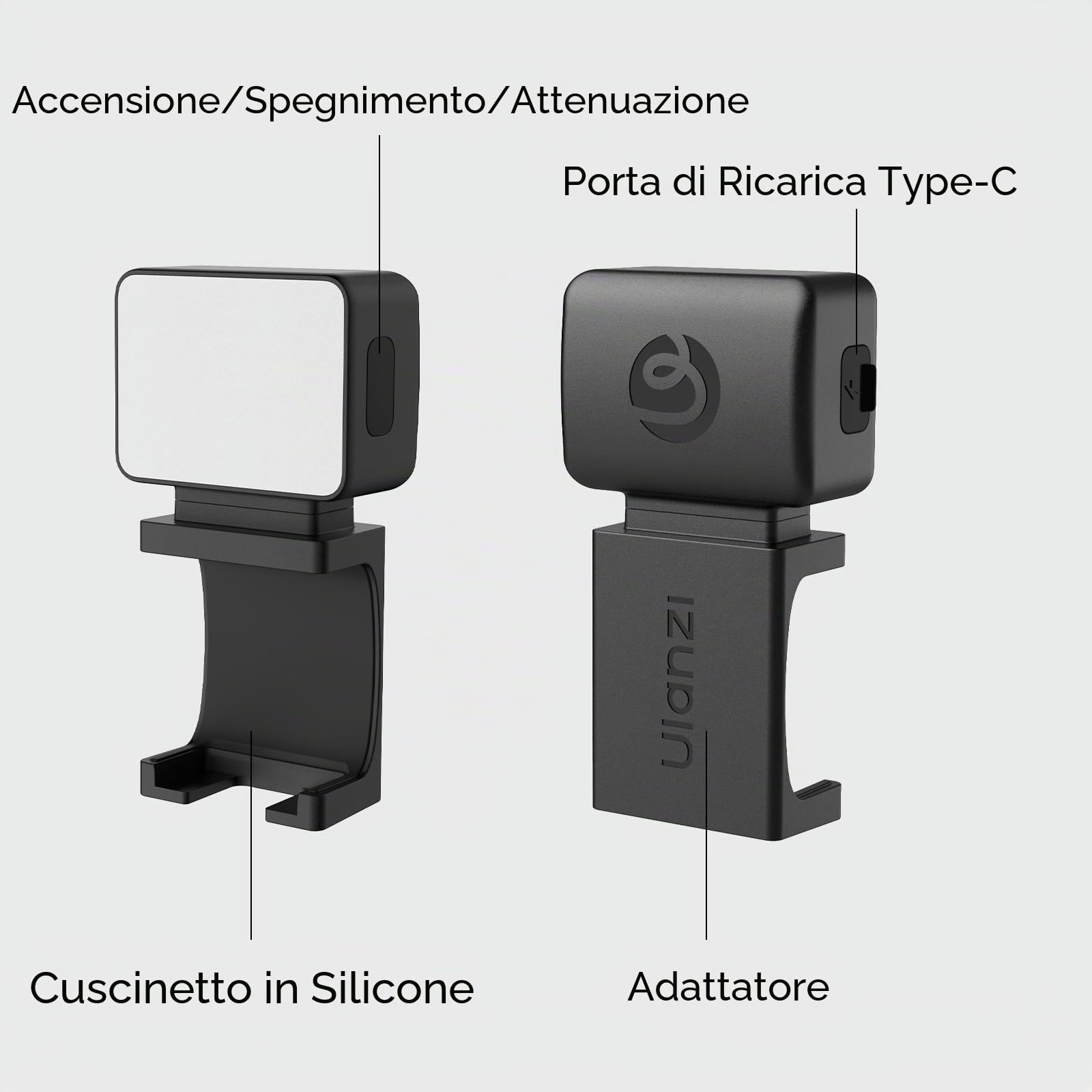 ULANZI LM001 Pocket 3 mini luci led a batteria 5000 mAh, Potenza 2W，Luce led portabile con attaco magnetico, Impermeabile IPX4, Ideale per ripresa notturna del selfi del vlog e della natura morta