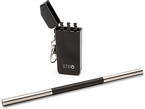 STRO Pajita de metal portátil reutilizable con estuche de viaje y cepillo de limpieza integrado, pajitas de acero inoxidable para vasos de 20 y 30