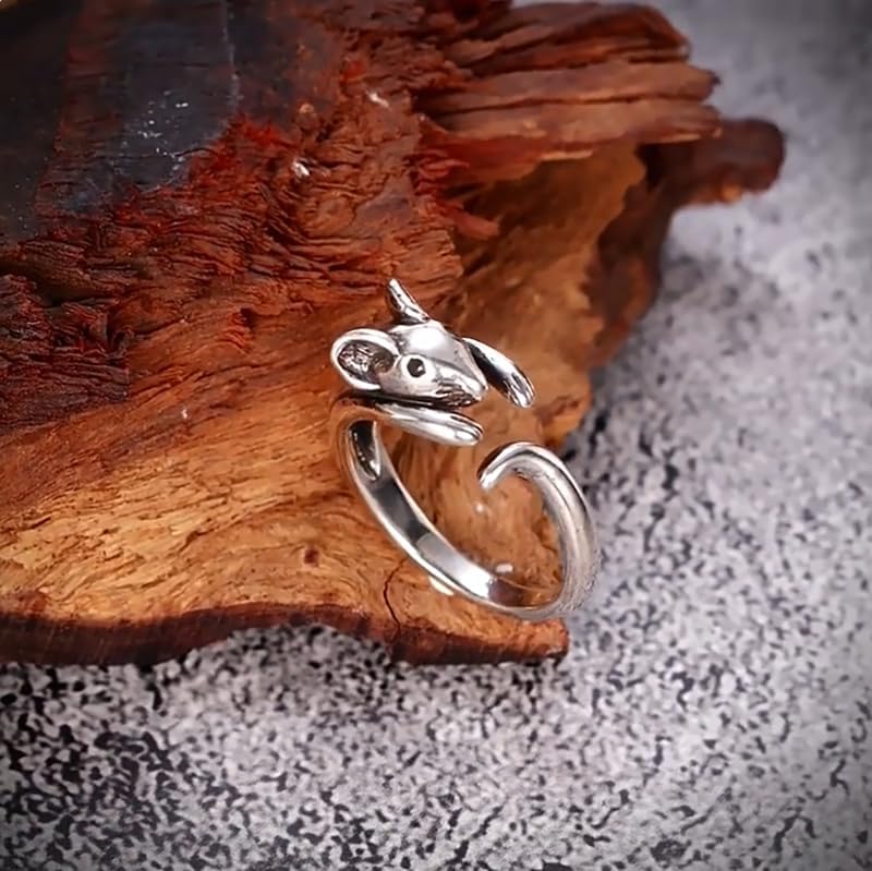 925 Sterling Silver Plated Rat Open Ring for Women,Cute Mouse Animal Cubic Zirconia Rings Adjustable Handmade Burnished Party Birthday Gift Jewelry Comfort Everyday Ring - Image 4