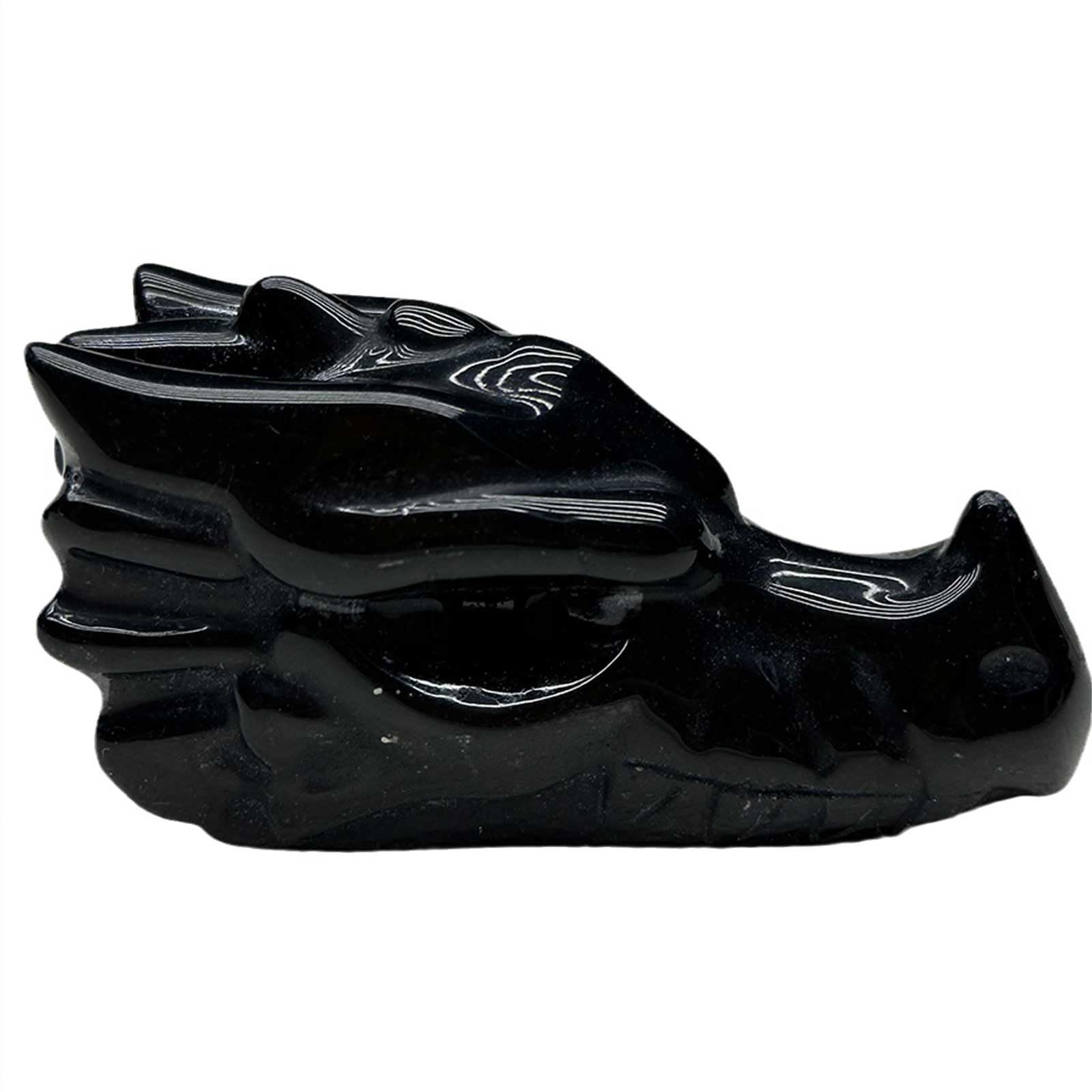 DECORN 3" Natural Black Obsidian Crystal Dragon Head Statue