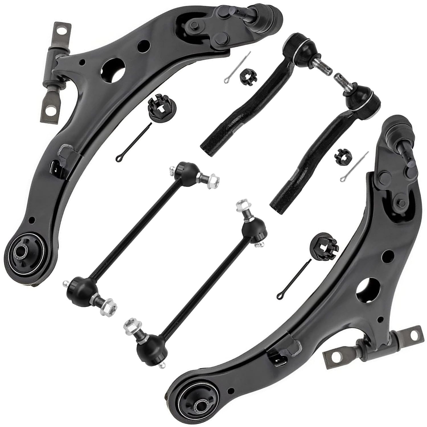 Detroit Axle - 6pc Front Control Arms Kit for 2012-2017 Toyota Camry 2013-2018 Avalon, 2 Lower Control Arms with Ball Joints 2 Sway Bar End Links 2 Outer Tie Rod Ends 2014 2015 2016 Replacement