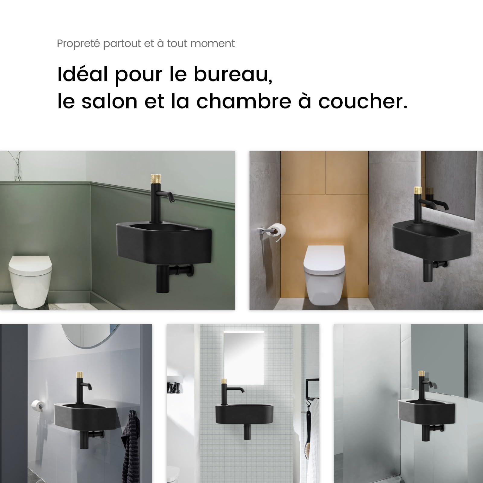 EMKE Lave-Mains Noir Mat 40 x 21,5 x 12 cm, Robinet à Gauche | EMKE Lave-Mains Noir Mat 40 x 21,5 x 12 cm, Robinet à Droite(Sans Robinet ni Bonde)