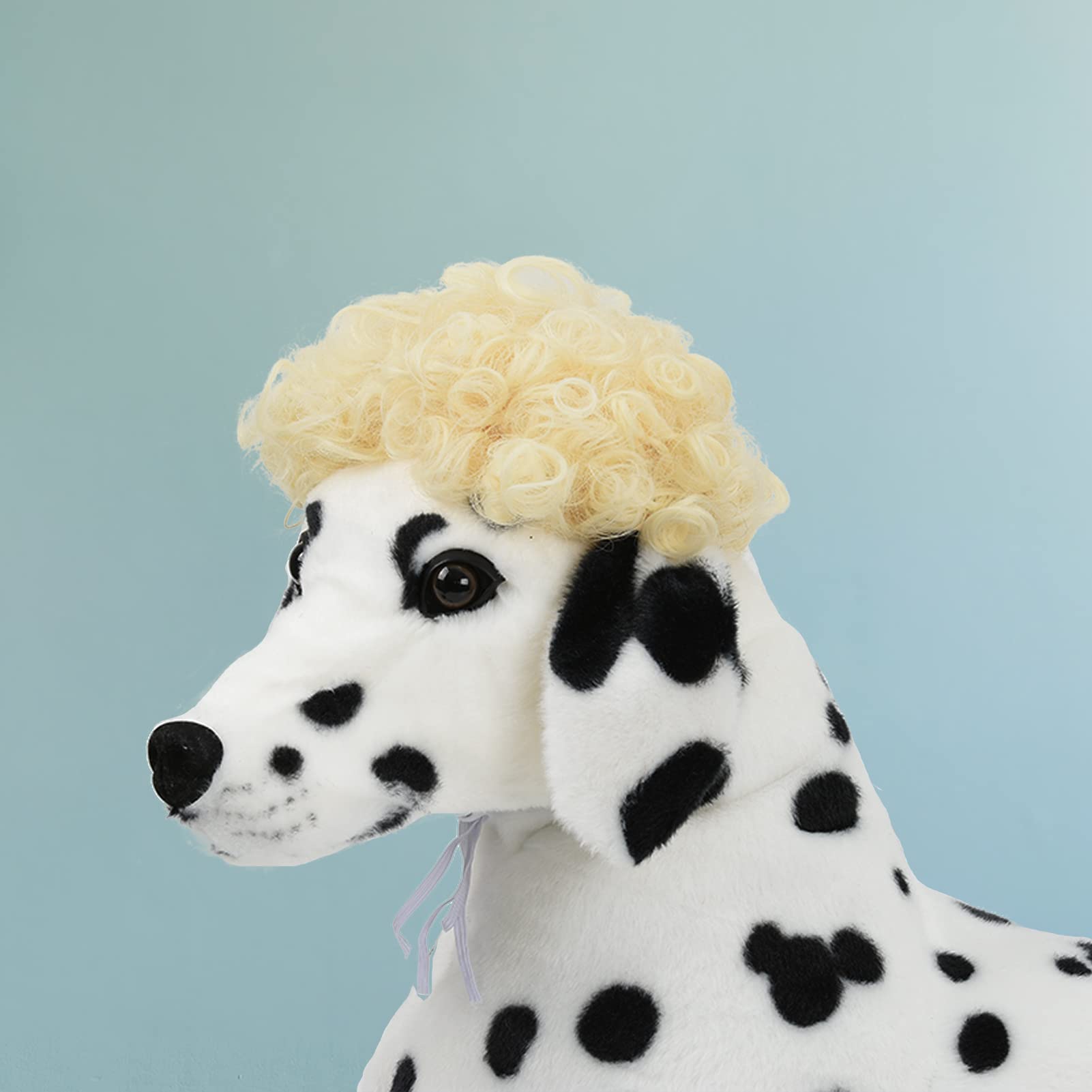 Photo 1 of Funny Blonde Curly Dog Wig, Cat Cosplay Wig, Pet Wigs for Halloween, Christmas, Parties, Festivals, Dog Wigs for Small Medium and Large Dogs