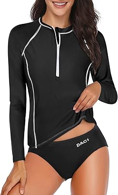 Daci Women 2 Piece Rash Guard Half Zipper Bathing Suit with Bottom Built in Bra Swimsuit UPF 50