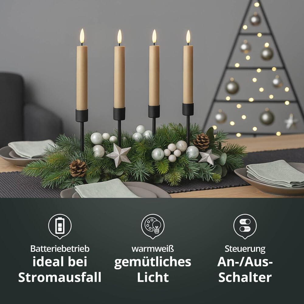 LED Universum - Zestaw 2 świec LED z prawdziwego wosku, beżowe, 15 cm, ciepła biel, na 1 x baterie AAA (nie wchodzi w zakres dostawy) dekoracja stołu na wesele, Boże Narodzenie, święta, imprezy
