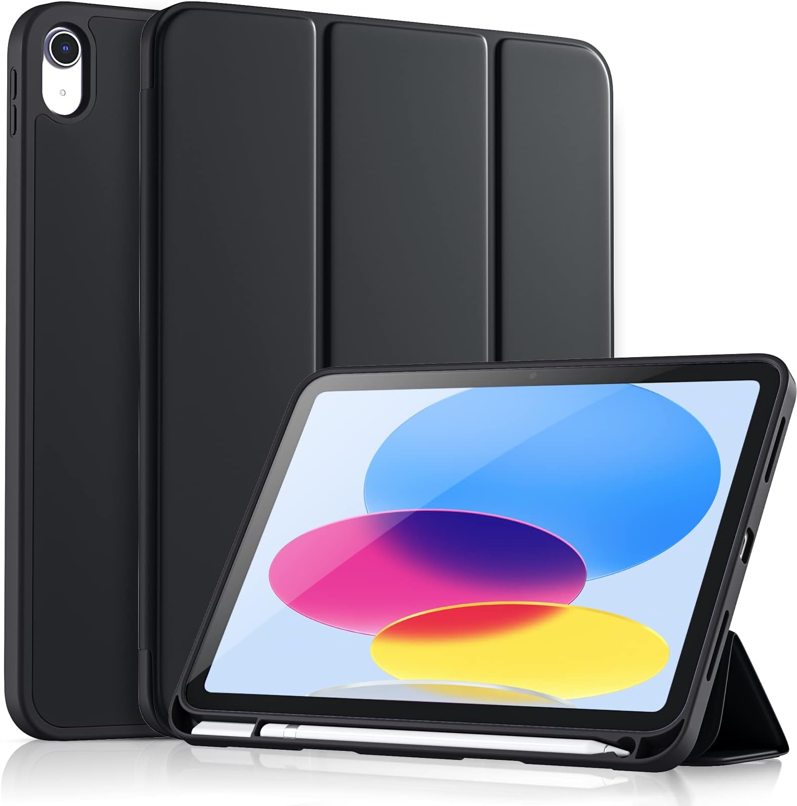 Vobafe Case for iPad (A16) 11th 10th Generation Case (Model: 2025/2022, 11/10.9 Inch), Flexible TPU Back & Trifold Stand, Protective Cover with Pencil Holder, Auto Wake/Sleep, Black