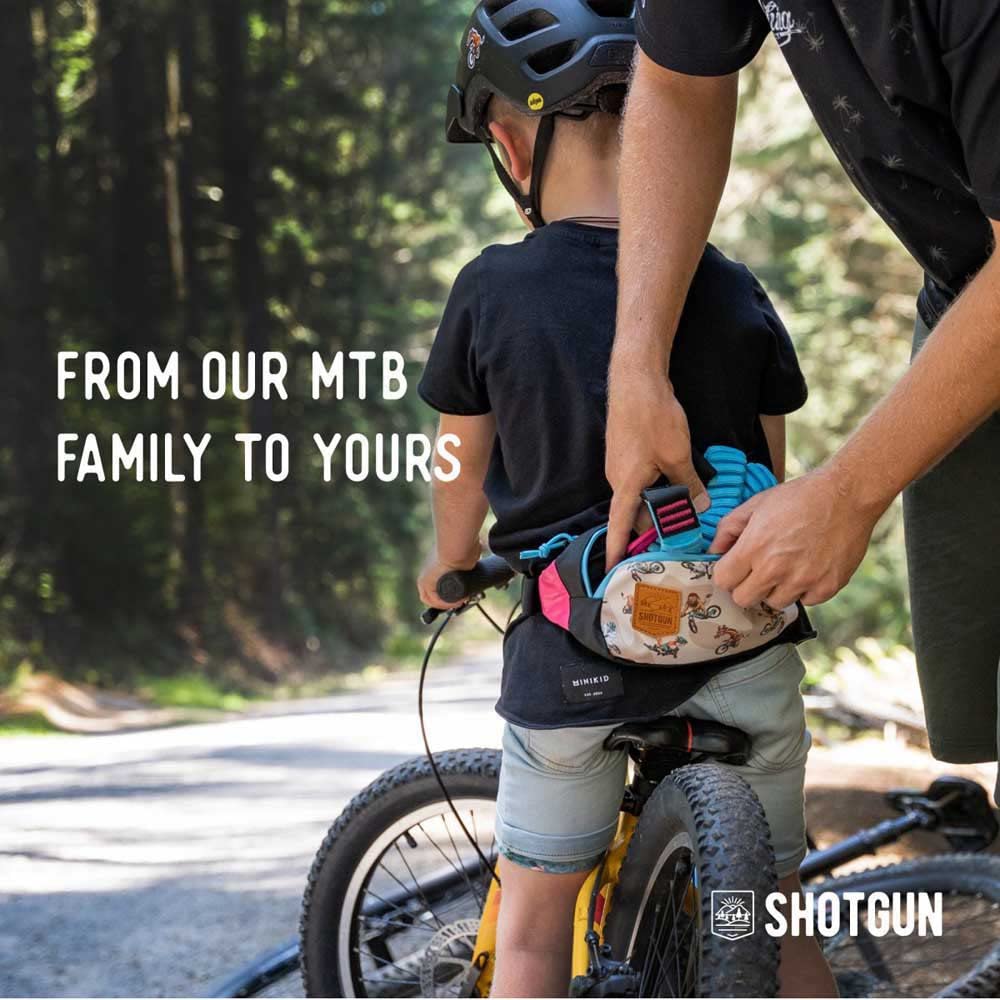 SHOTGUN Dziecięca lina holownicza MTB Kids Hip Pack Combo | Child Bike Bungee Cord za sobą | kompatybilna ze wszystkimi rowerami górskimi do większych wycieczek rodzinnych | obciążenie do 500 lb