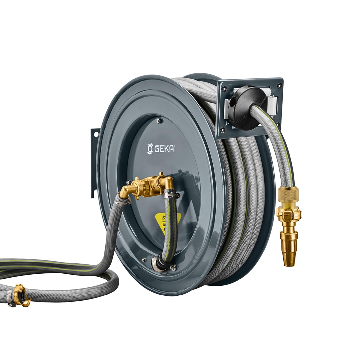 GEKA plus Automatischer Schlauchaufroller PA20SK (robuster Schlauchaufroller, Stahlkonstruktion, autom. Rückzug, schrittweise Arretierung, mit Schlauch 20 m)