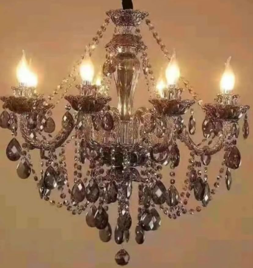 Image of Sanleen 6-Light Glass Chandelier (24 Inch, Design 9) - Antique Modern Contemporary Ceiling Hanging Light | Luxury Candle Style Jhumar for Living Room, Dining Room, Hall & Home Decor Lighting