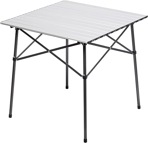 Miniatura 10 de PORTAL Mesa cuadrada plegable de aluminio ligero con tapa enrollable para 4 personas, mesa compacta con bolsa de transporte para camping, picnic