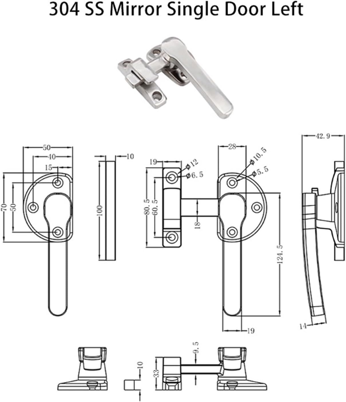 Stainless Steel Door Handle with Double Opening Sealing Buckle Inside and Outside Heavy-Duty Thickened Oven Steam Door Lock 1Pcs(Single Door Left)