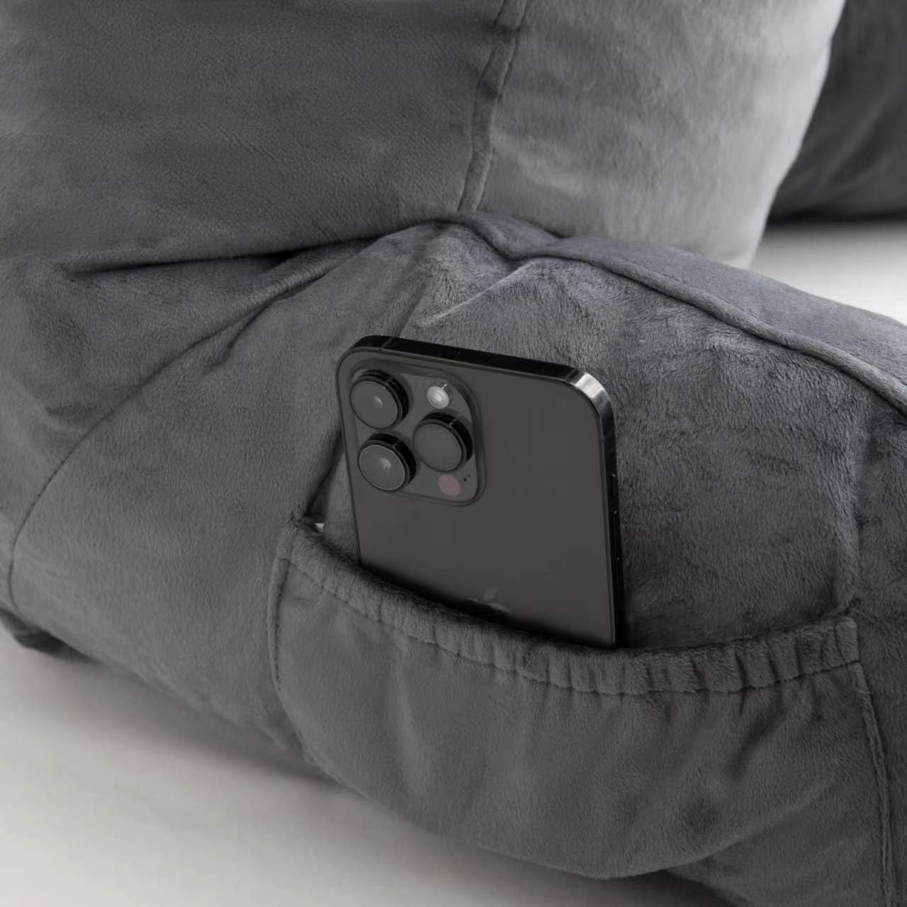 Reading Pillow Bed Adult Large,Back Rest Pillow with Arms, Pockets and Washable Cover,Reading & Rest Pillows Grey Back Pillow for Bed(Grey)