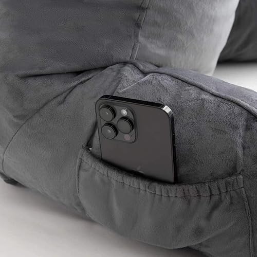 Miniatura 5 de MENHIRY Almohada de lectura para adultos grande, almohada de respaldo con brazos, bolsillos y funda lavable, almohadas de lectura y descanso,