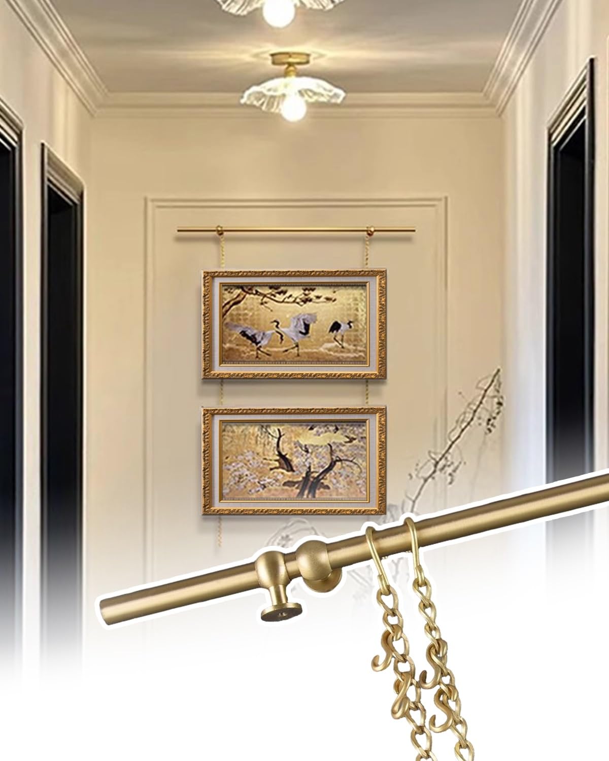 Cimaise pour tableau rigide système d'accrochage anti-chute barre en laiton pour miroir lourd 65cm