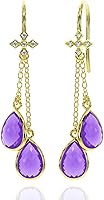 Vista 16 de Aretes largos de oro vermeil de 18 quilates para mujer, cadena de cable de cristal, delicada piedra natal, joyería hipoalergénica para regalos