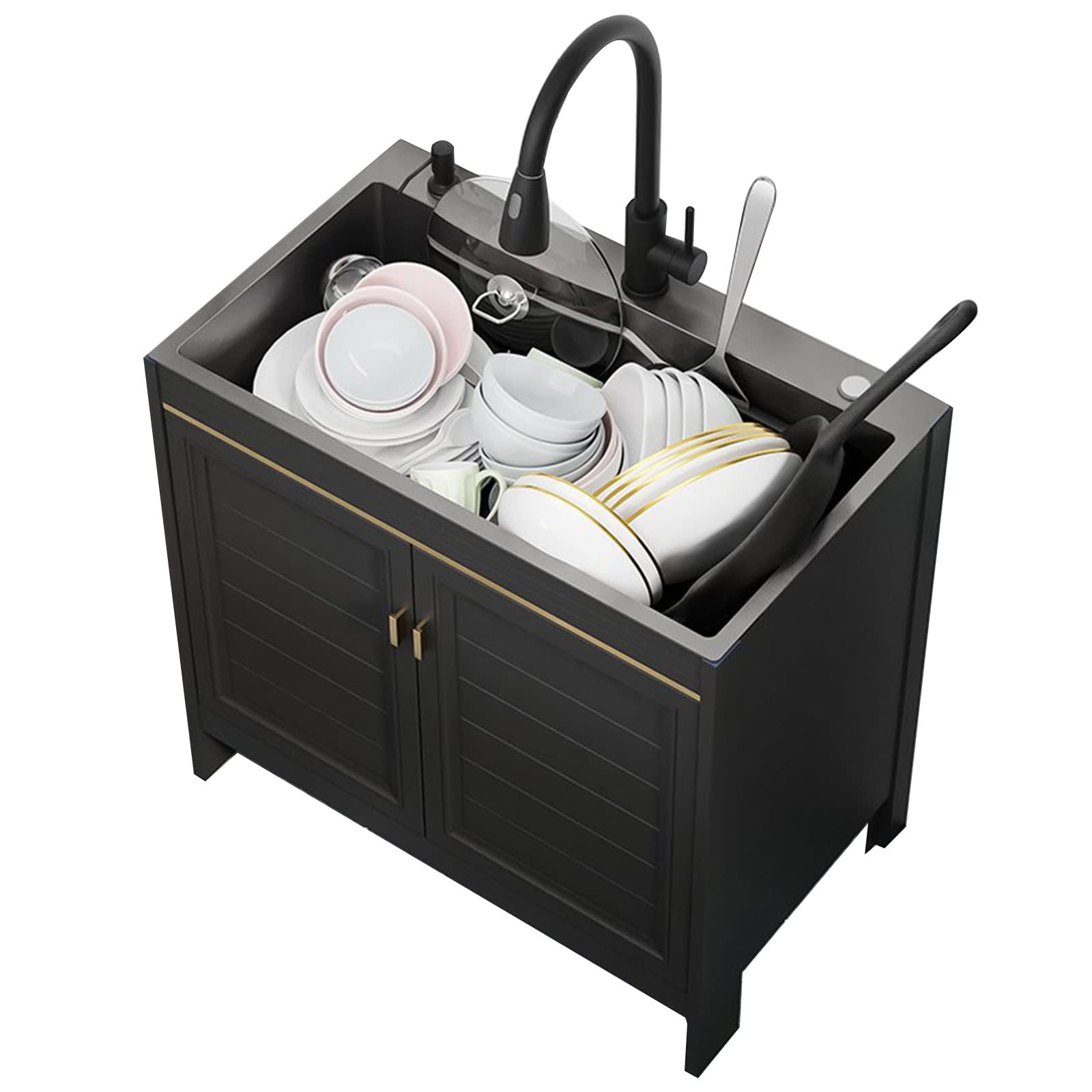 HCZKIUJY Utility Sink Vanity with Cabinet Freestanding Stainless Steel H+ Washing Station for Laundry Kitchen Garage Basement Shop Black,A-60 * 45 * 75CM/23.6 * 17.7 * 29.5IN (A-60 * 45 * 75CM)