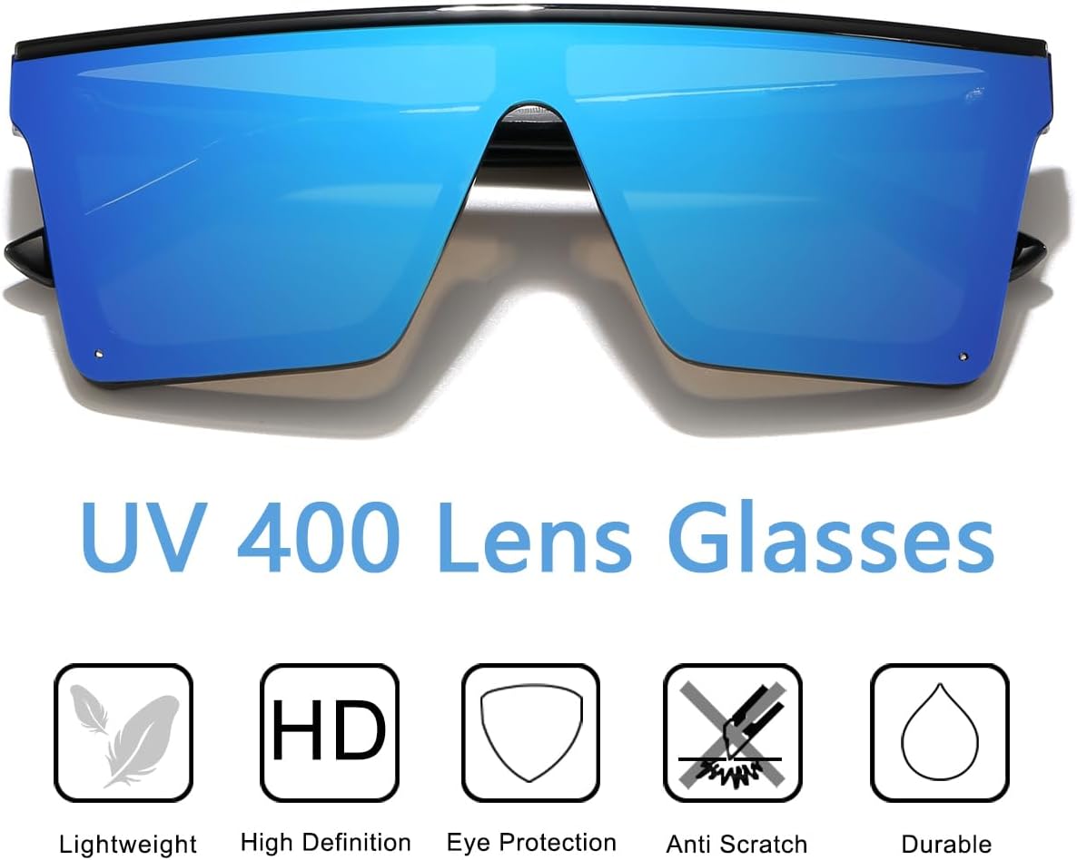 Square Oversized Sunglasses for Women and Men Fashion Flat Top Goggle Siamese Lens - Image 5