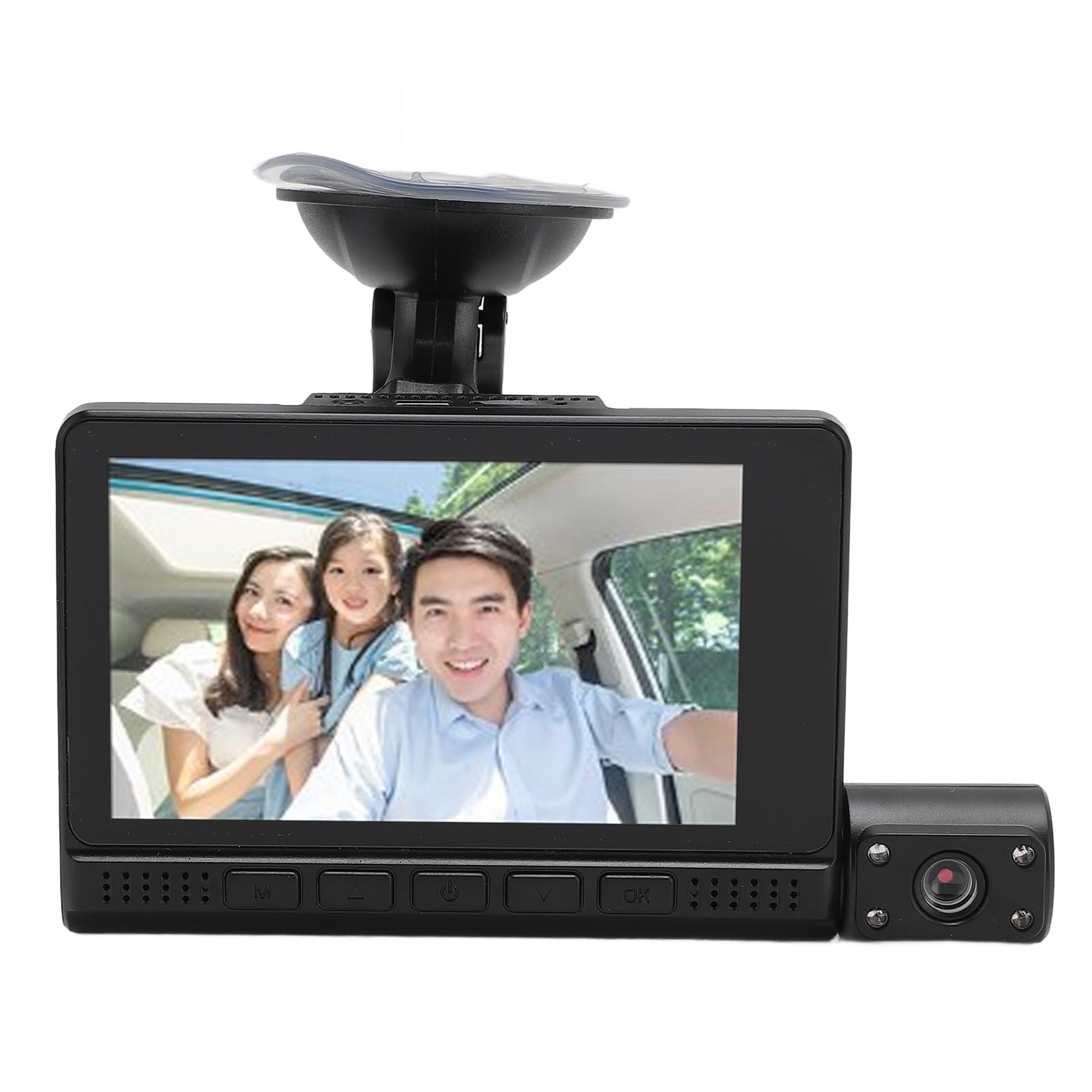 Luocute3 Channel Dash Cam, Dash Camera for Cars, Front Rear Inside Rotatable 1080P Full HD 4in, Motion Detection, Loop Recording, Anti Shake, Parking Mode for Car Monitoring