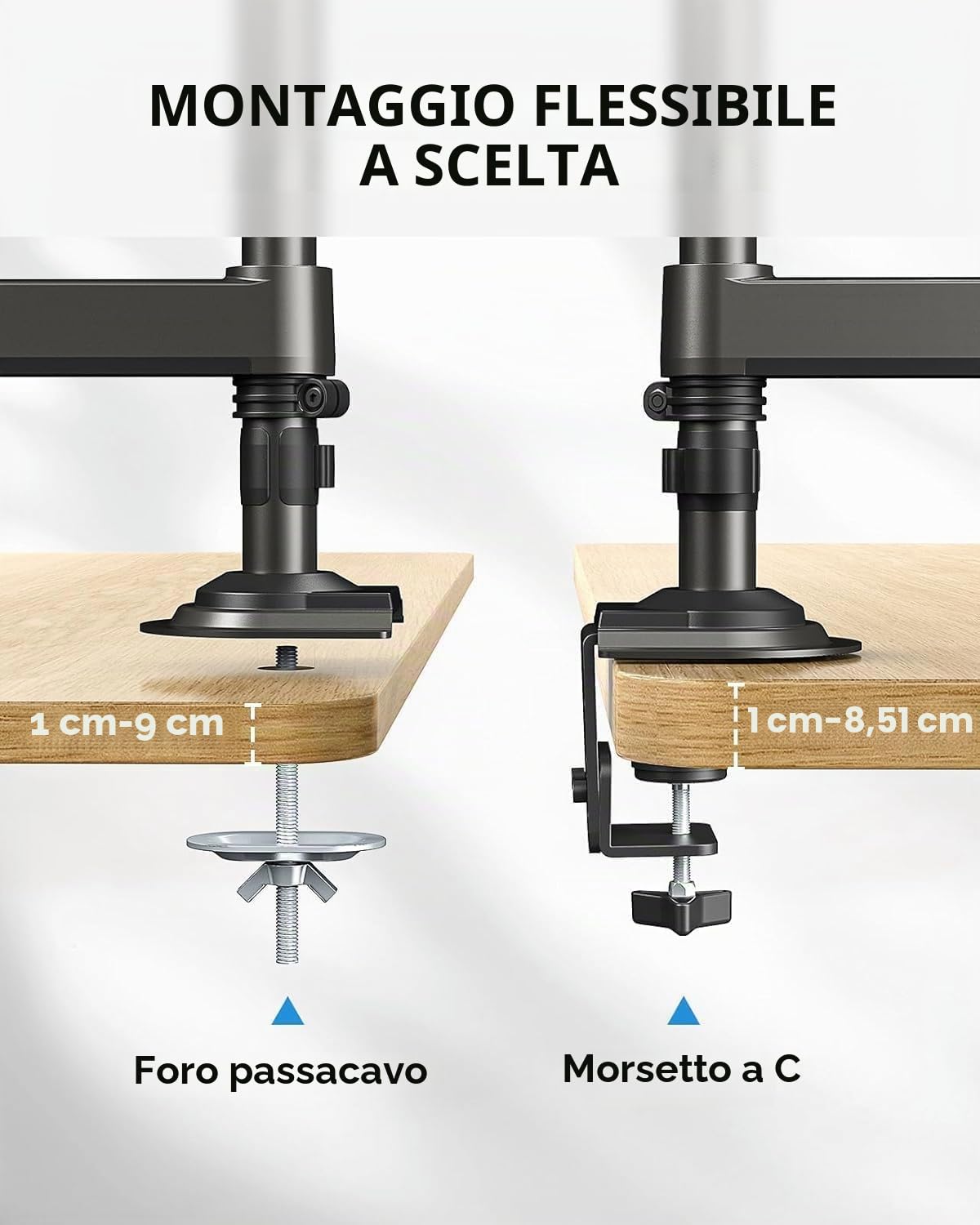 HUANUO Supporto per Monitor da 13”-32” Monitor, Supporto Ergonomico per Schermo per 2 monitor inclinazione/rotazione/peso massimo 9KG/VESA 75/100mm