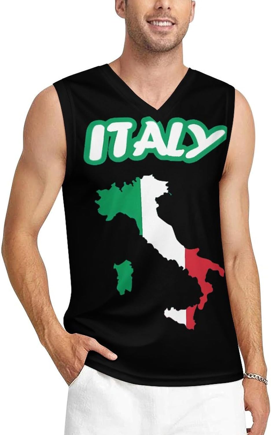 Italy Map Italian Flag Men's V-Neck Basketball Tank Top Sleeveless Workout Tank Shirts Gym Fitness Tees Vest