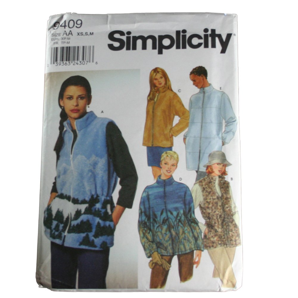 Simplicity 9409 Sewing Pattern Misses Vest and Jacket Size AA XS,S,M