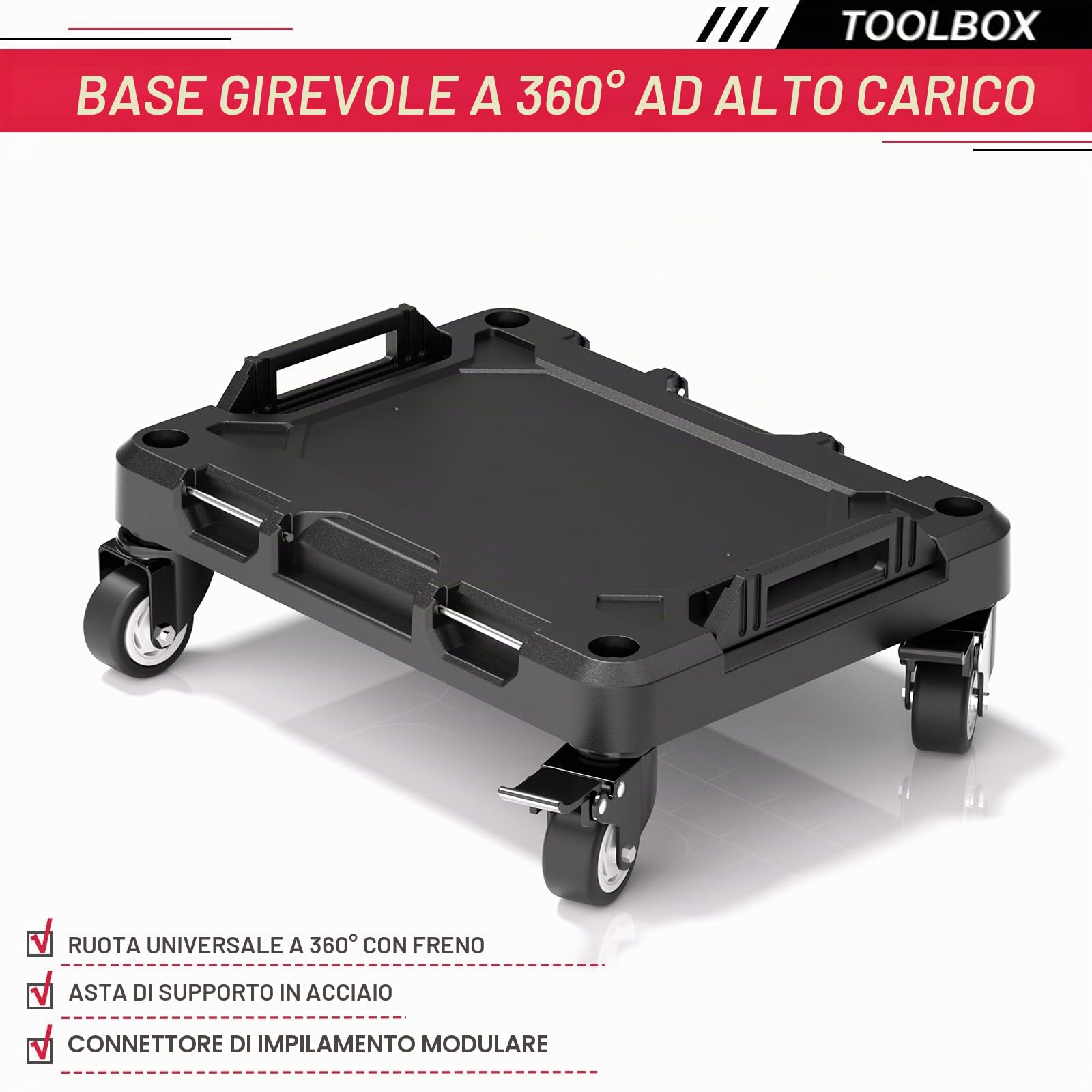 AIRAJ Cassetta Attrezzi Impilabile 3 Livelli con Ruote, Sistema Interbloccabile, Vassoio Rimovibile Integrato, Ruote 360° Bloccabili, Cassetta Impermeabile per Utensili Manuali ed Elettrici