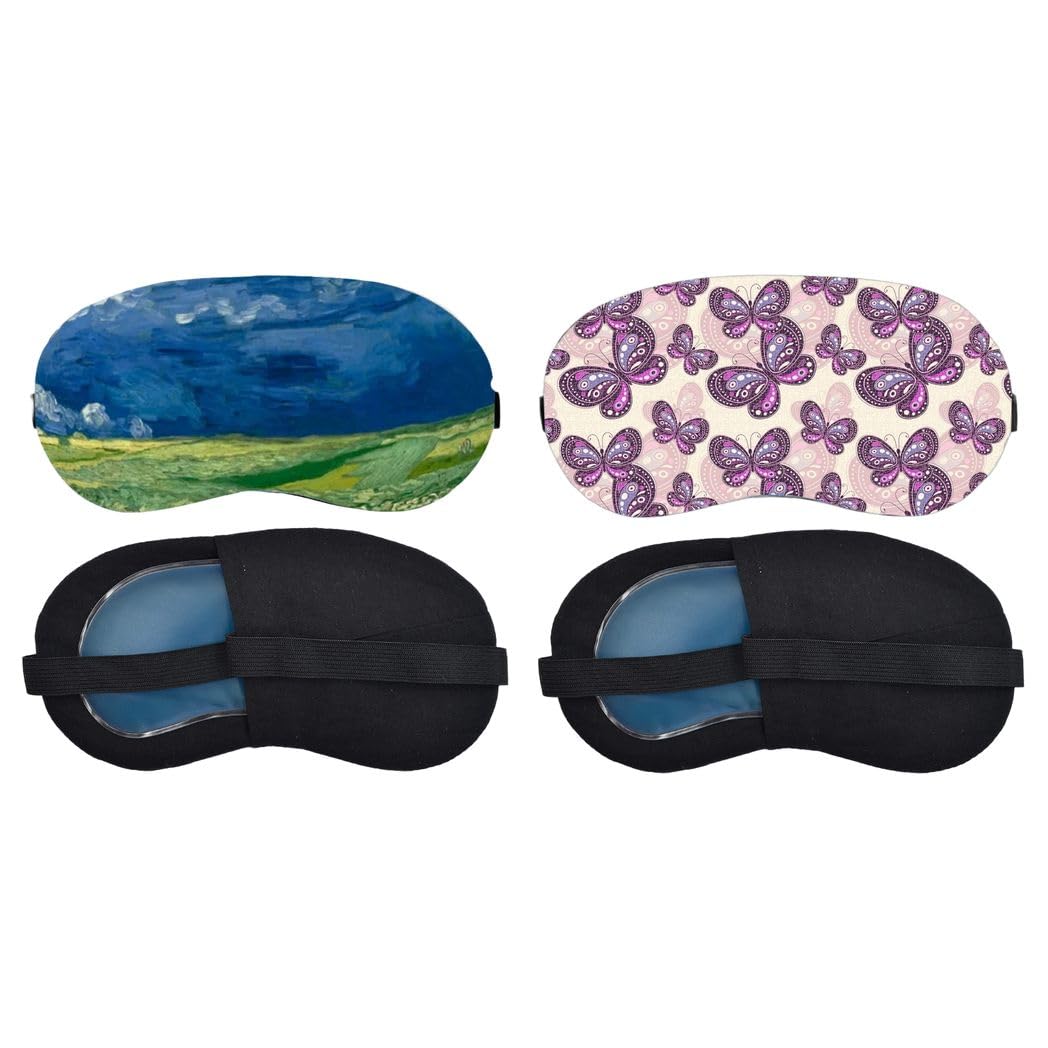Aoxeria Blue Mountain Landscape Painting, Lavender Butterfly Pattern Sleeping Mask Combo, Soft Comfortable Light-Blocking Eye Cover for Women, Men & Kids, Reusable Blindfold for Night (Pack of 2)-image-46