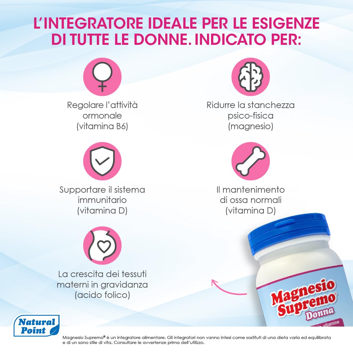 Donna Integratore Ad Elevato Assorbimento 350 g, 2x175 g | Magnesio Citrato In Polvere, con Vitamine B6 B9 B12 K2 D3, Supporto Ormonale Sistema Nervoso Energia Ossa