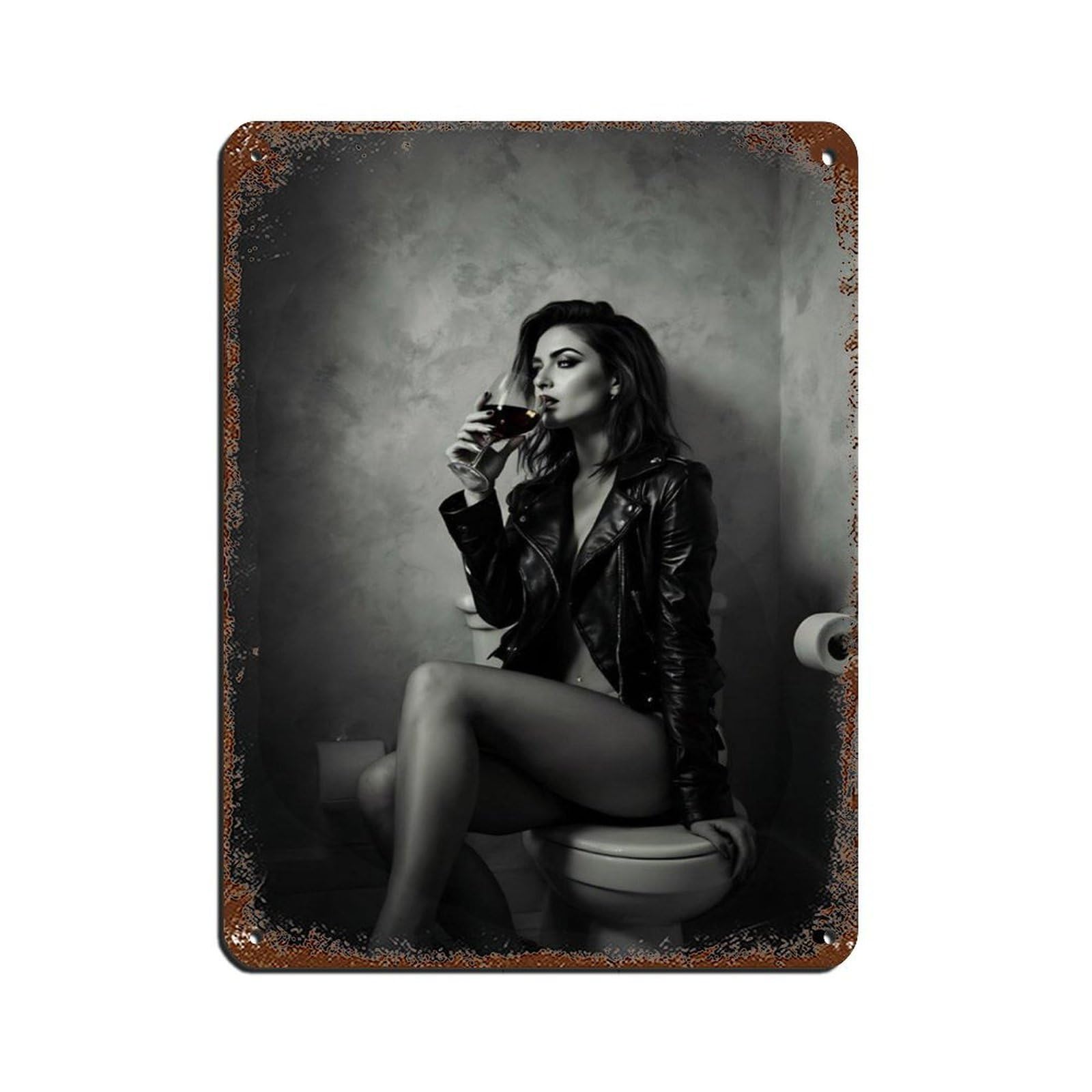 Woman Drinking Winebathroom Decor Tin Sign Vintage Metal Pub Club Cafe Bar Home Wall Art Decoration Poster Retro 12x16inch(30x40cm)