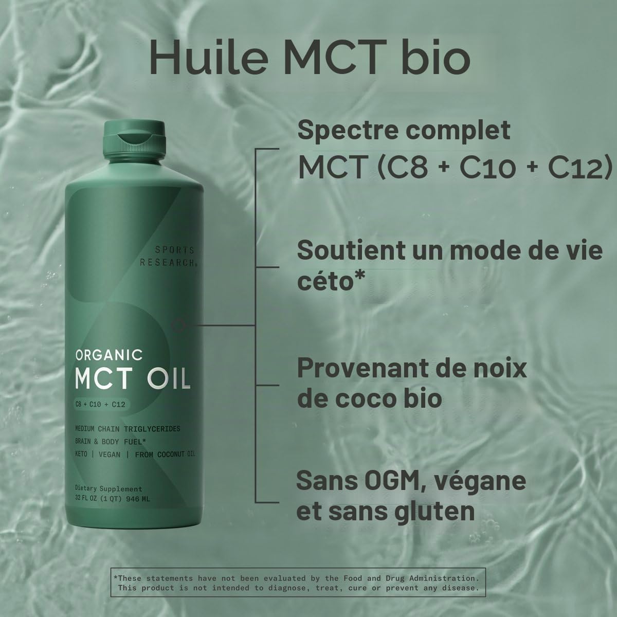 Sports Research Mct Huile Provenant Uniquement De L’Huile De Coco - 32Oz