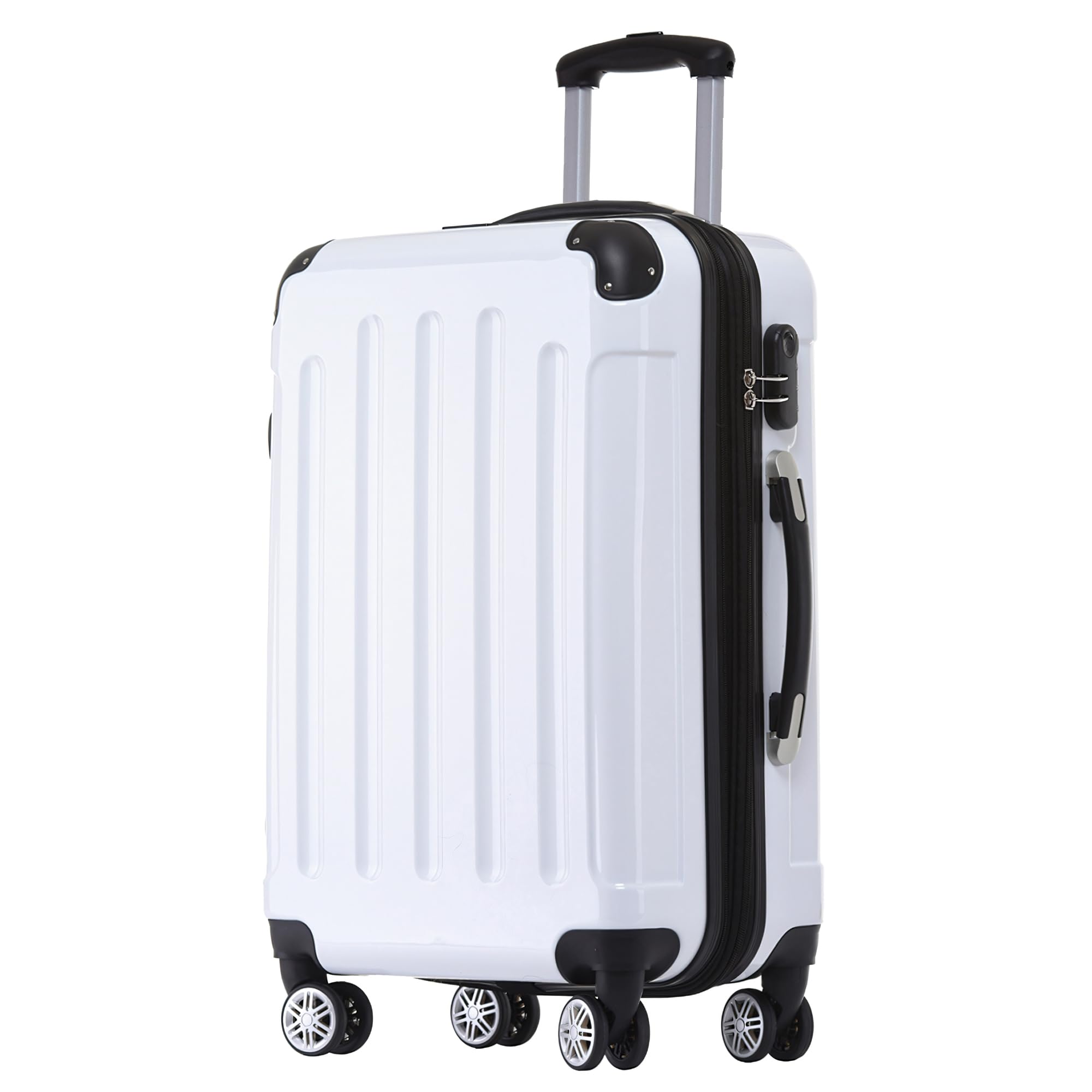 BEIBYE Zwillingsrollen 2048 Hartschale Trolley Koffer Reisekoffer in M-L-XL-Set in 15 Farben (White, M)