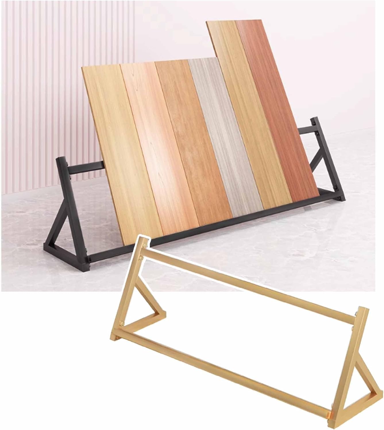 Gold Metal Tile Display Rack, 120cm Standing Organizer Shelf for Marble Slabs, Sample Display Stand for Vendor Events, Trade Shows & Showrooms - Durable Floor Rack