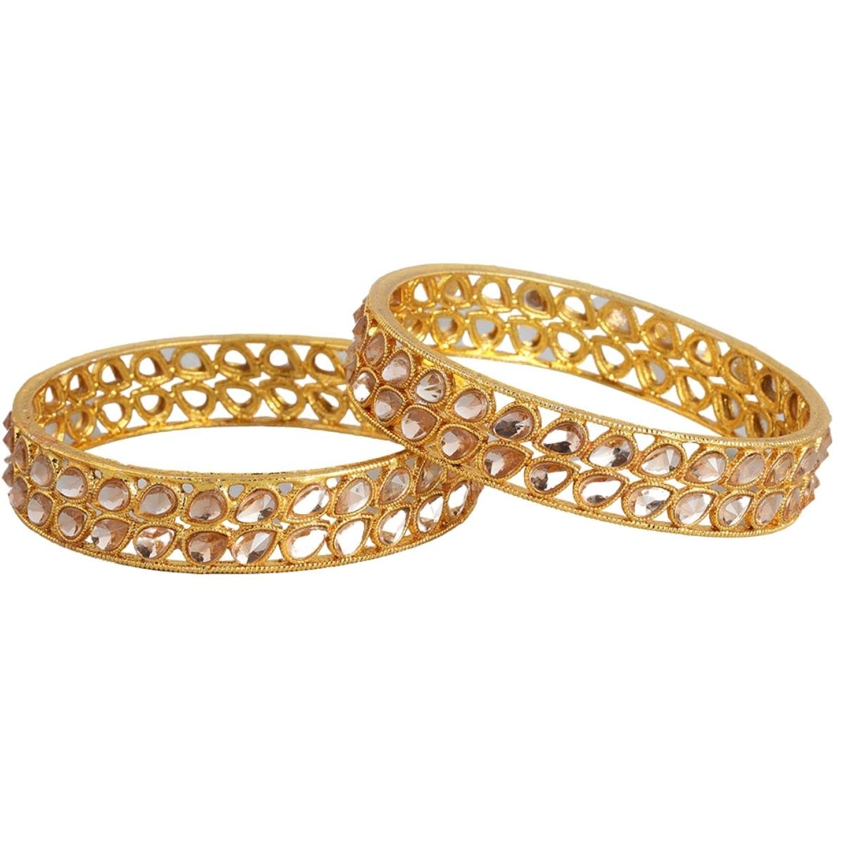 ACCESSHER 22kt Gold Plated Kundan Studded Ethnic Kada Bangles Set of 2 for Women - Size 2.4 - Glamorous Elegance | Bangles for Women | Ideal for Wedding, Party, Bridal (B09RVBCC1Y) Amazon Price History, Amazon Price Tracker